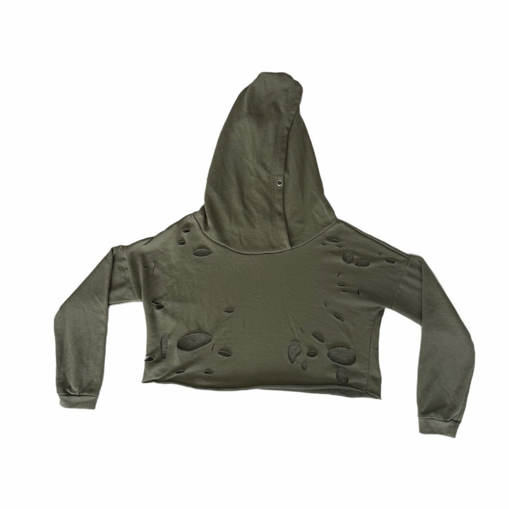 Rue 21 Distressed Cropped Hoodie in Olive Green